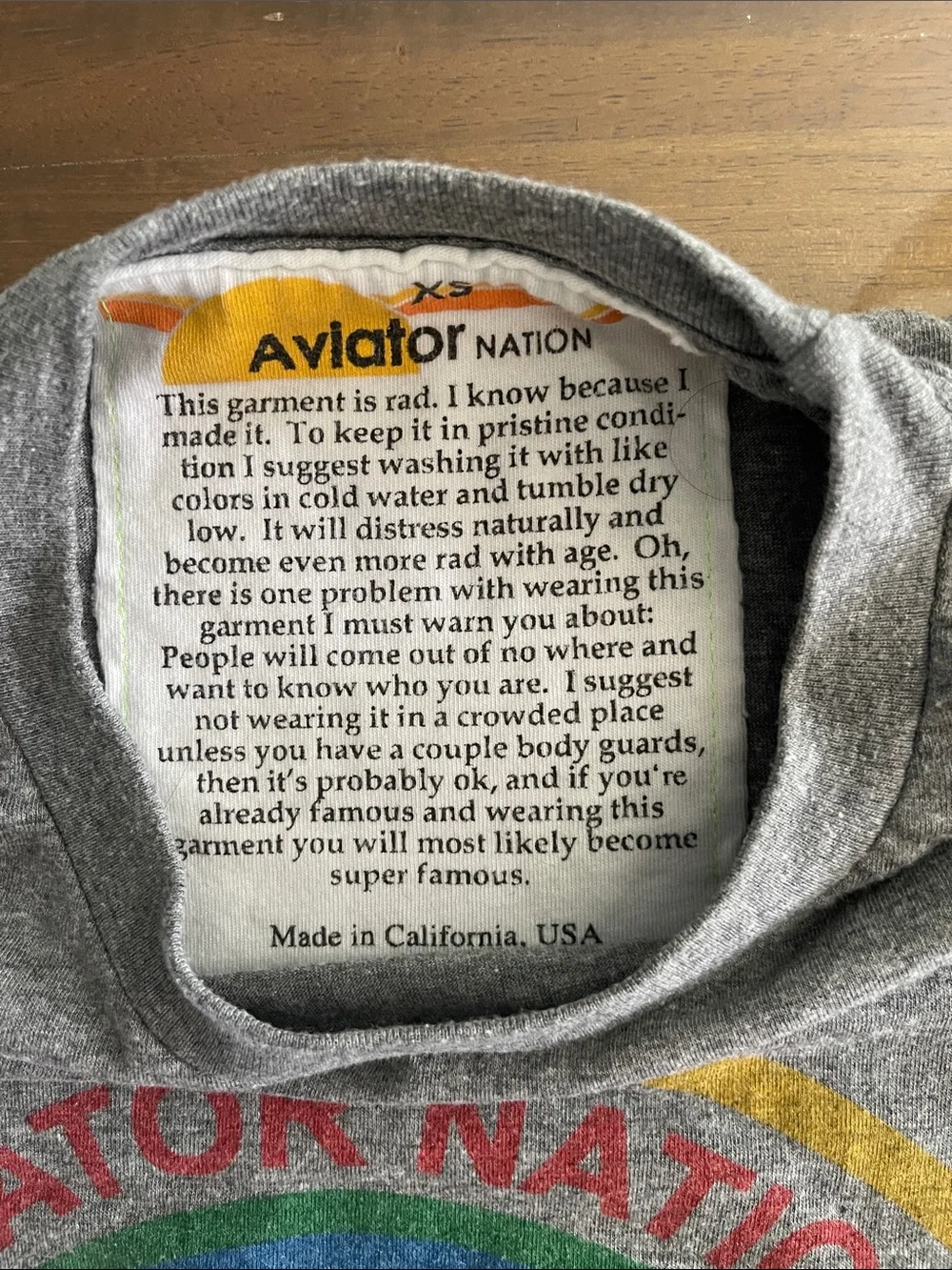 Aviator Nation Kids White Tee with Blue Logo & Rainbow Stripes